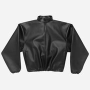 Yeezy by Kanye Black Stand Collar Faux Leather Jacket JC-05