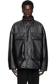 Yeezy by Kanye Black Stand Collar Faux Leather Jacket JC-05