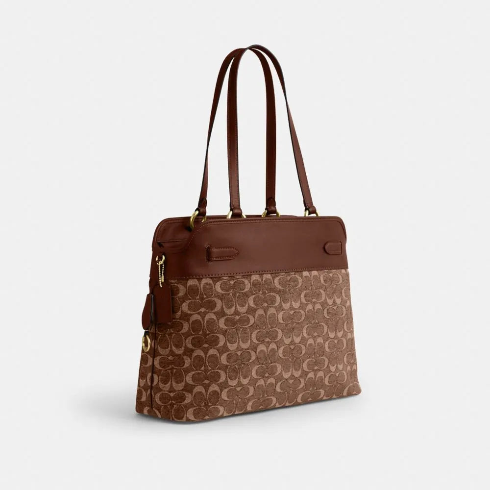 Coach Easton Tote Bag In Signature Chenille Gold Light Khaki Vintage Brown