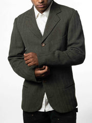 Hugo Boss Men Vintage Brown Herringbone Wool Einstein Sigma (L)