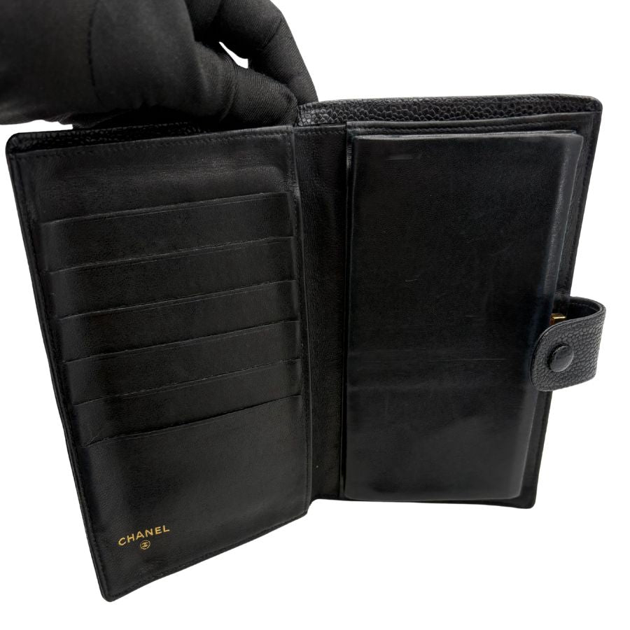 CS067 - CHANEL Vintage Black Caviar Leather Long Wallet
