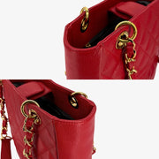JAH232 - CHANEL Vintage Red Caviar Leather Embossed Logo PST Tote Bag