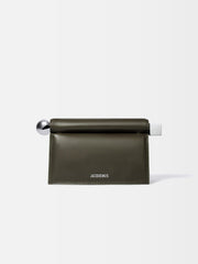 Jacquemus The Rond CarreClutch Folded Clutch In Supple Lambskin Leather Dark Khaki