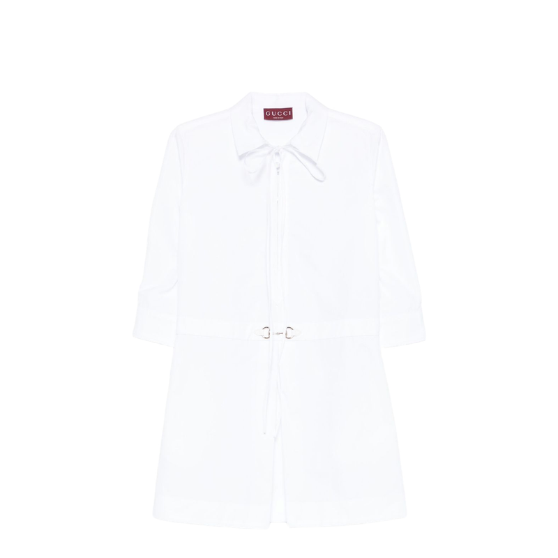 Cotton Poplin Shirt Dress with Horsebit in White