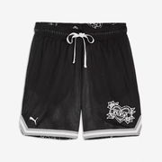 PUMA SWISH N' INK ABOVE-KNEE 7" BASKETBALL SHORTS { BLACK-AOP