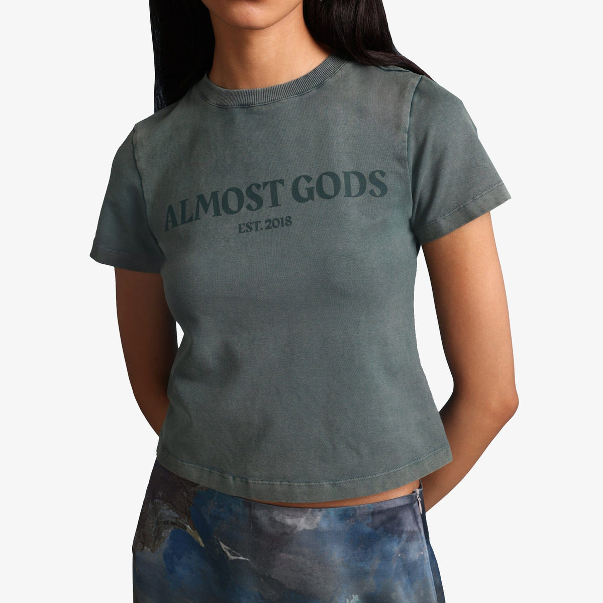 ALMOST GODS STONEWASHED ALMOST GODS T-Shirt IN GRANITE { GREY/CBLACK