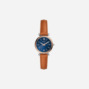 Fossil Carlie Mini Three-Hand Blue Mother-Of-Pearl DIal Tan Leather Watch