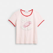 Coach Candy Shop Scoop Neck T-Shirt Pink Multi