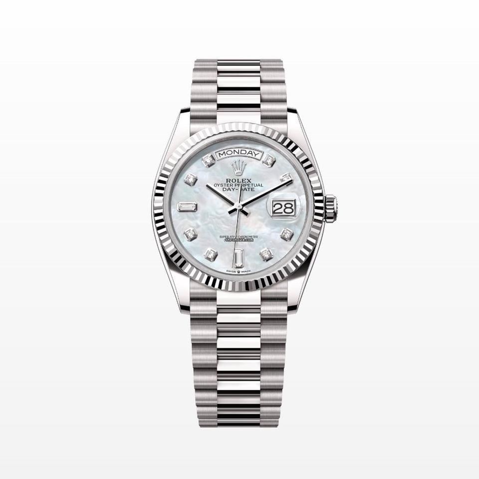 Rolex | Day-Date | 128239 | White gold | 36 x 43 mm | White gold | Mother of pearl | Automatic