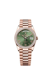 Rolex | Day-Date | 128345RBR | Rose gold | 36 mm | Rose gold | Green | Automatic