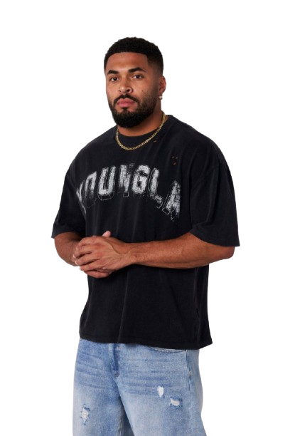 YOUNG LA 4146 Scuffed Cloud Tees Black Wash