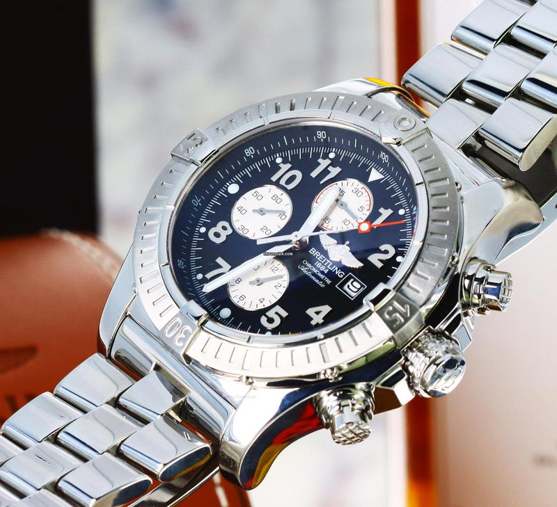 Breitling Super Avenger Chronograph 48mm Black Dial with Silver Sub-Dials - SS