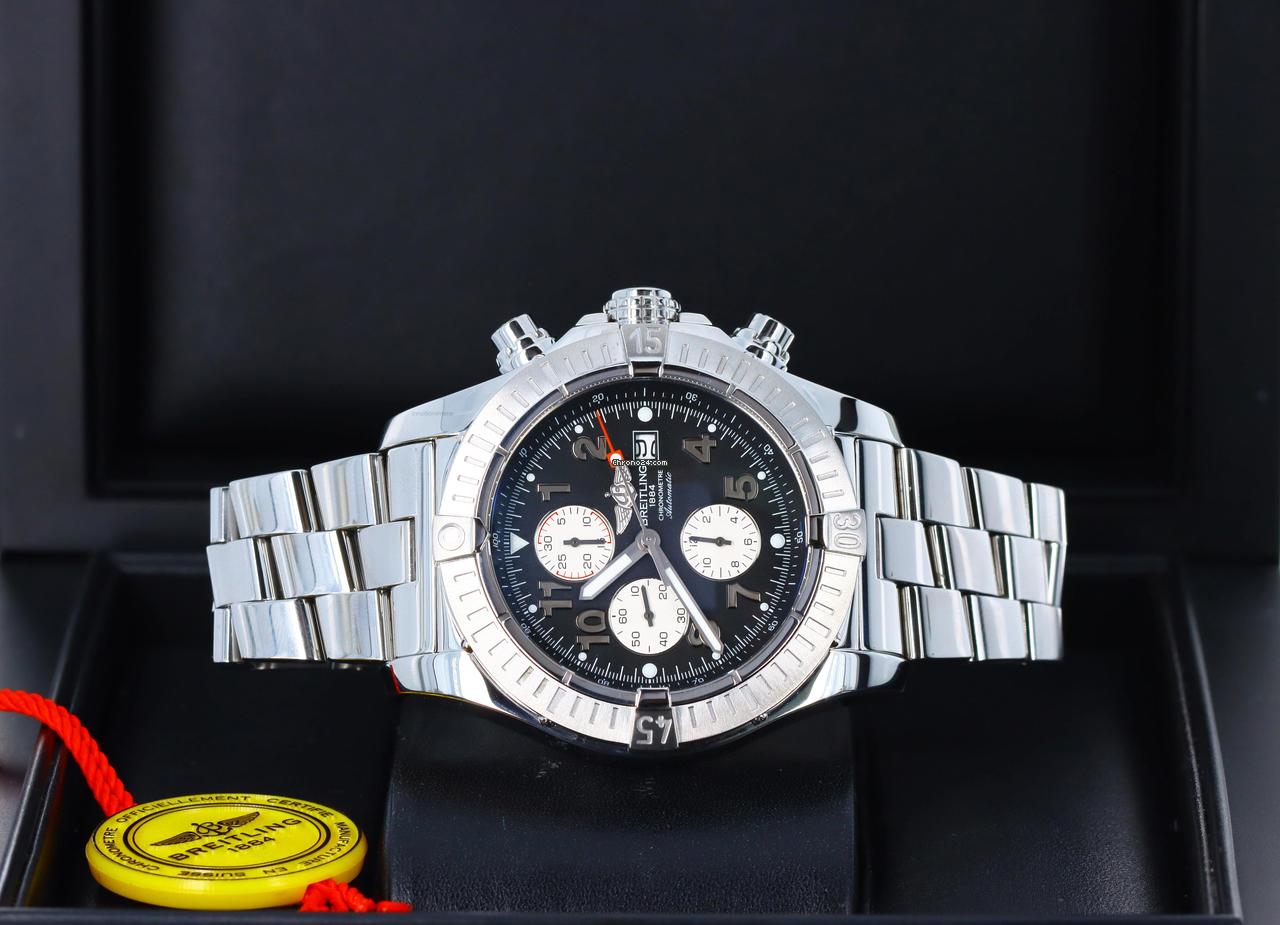 Breitling Super Avenger Chronograph 48mm Black Dial with Silver Sub-Dials - SS