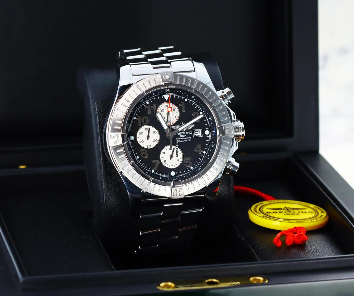 Breitling Super Avenger Chronograph 48mm Black Dial with Silver Sub-Dials - SS