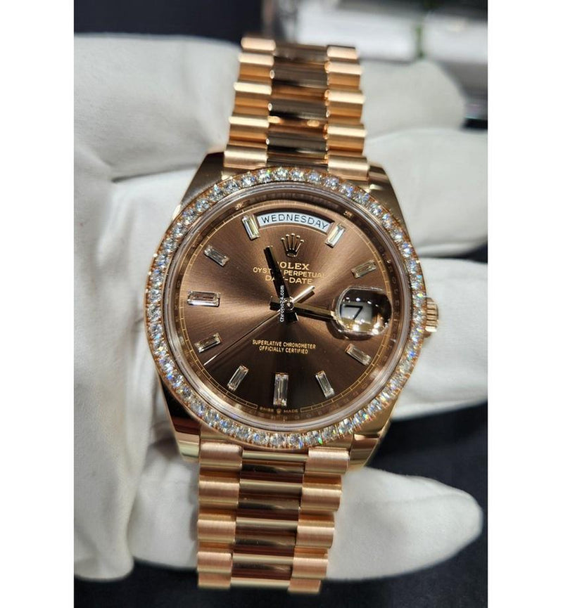 Rolex | Day-Date | 228345RBR | Rose gold | 40 mm | Rose gold | Brown | Automatic