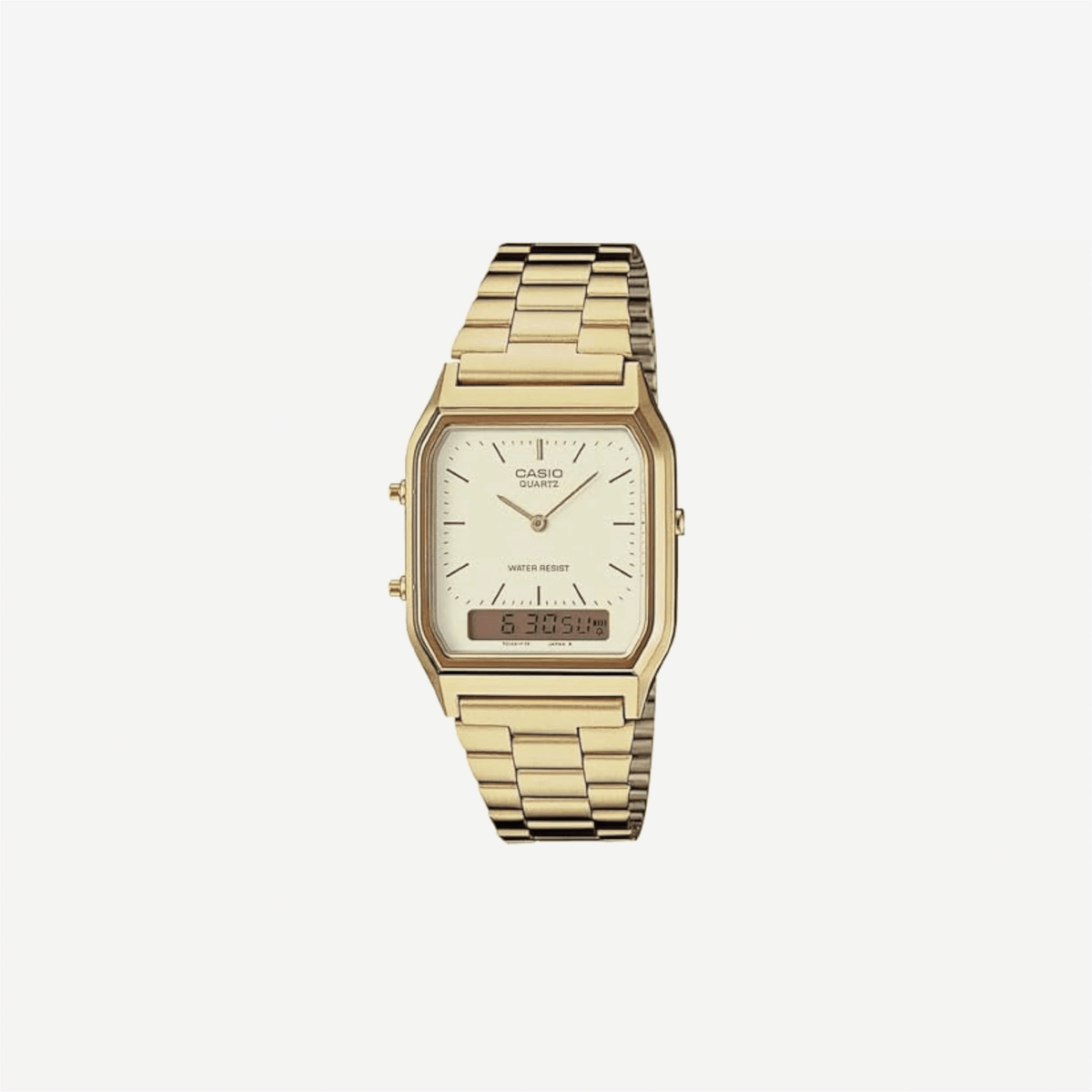 Casio AQ230GA-9D Analog Digital Dual Time Gold Tone Metal Band Watch