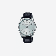 Casio #MTP-V005L-7B Standard Analog Black Leather Band Silver Dial Watch