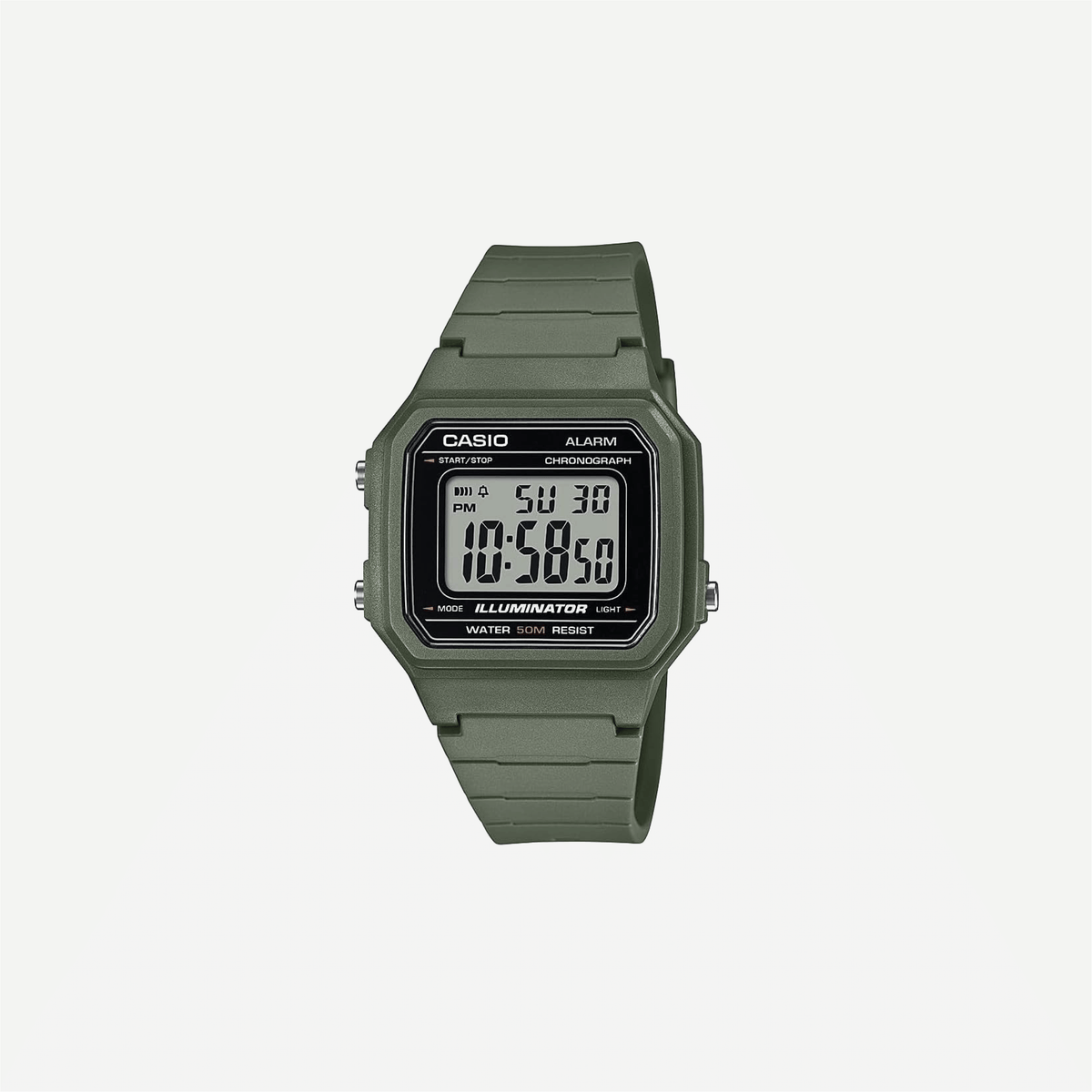 Casio Illuminator W-217H-5AV Green Resin Strap Alarm Chronograph Digital Watch