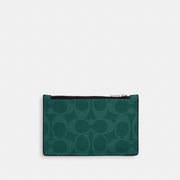 Coach Zip Card Case In Signature Canvas Silver Sea Green