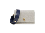 Luxe Ivory Canvas Shoulder Bag with Gold Skull Lock