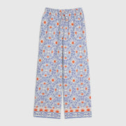 Petite Blue Printed Linen Blend Trousers