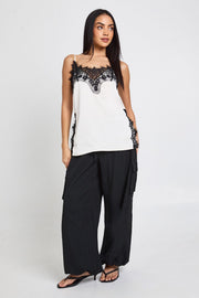 Lace Side Split Satin Cami Top