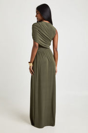 Double Layer Slinky Sleeveless Ruched Body Maxi Dress
