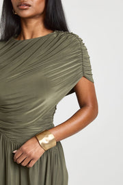 Double Layer Slinky Sleeveless Ruched Body Maxi Dress