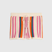 Petite Cream Striped Crochet Shorts
