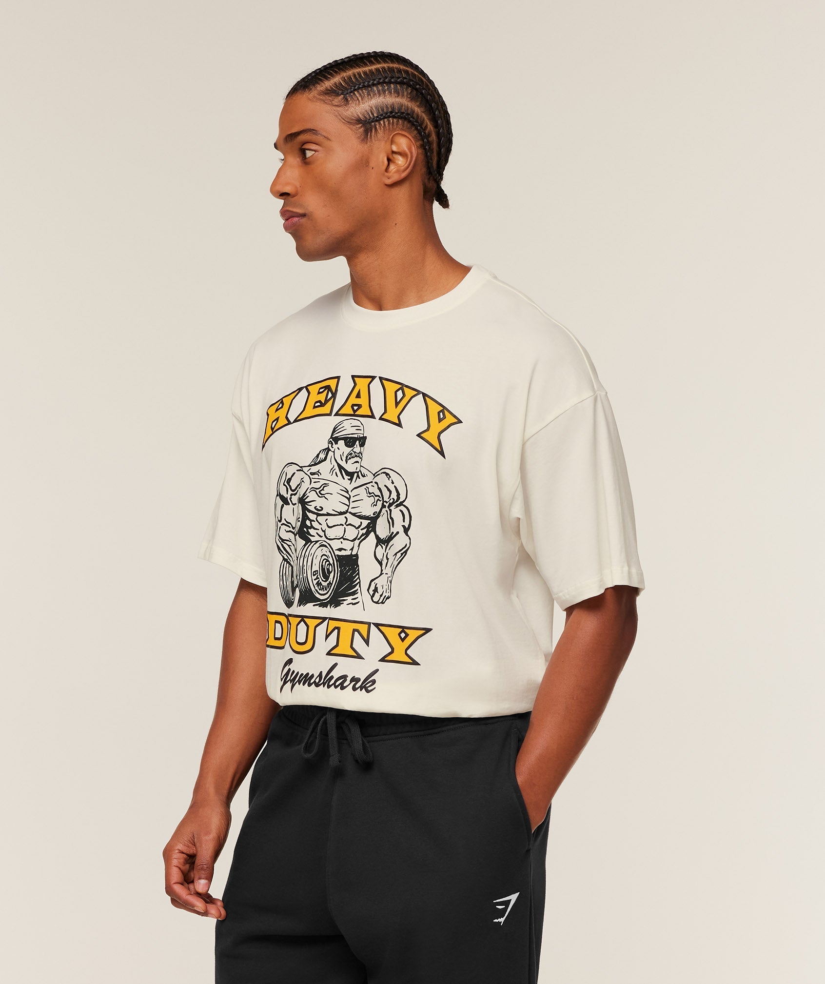 Gymshark Heavy Duty Bro Graphic T-Shirt - GS Soft White