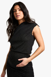 Maternity Glitter Stretch Ruched Off The Shoulder Top