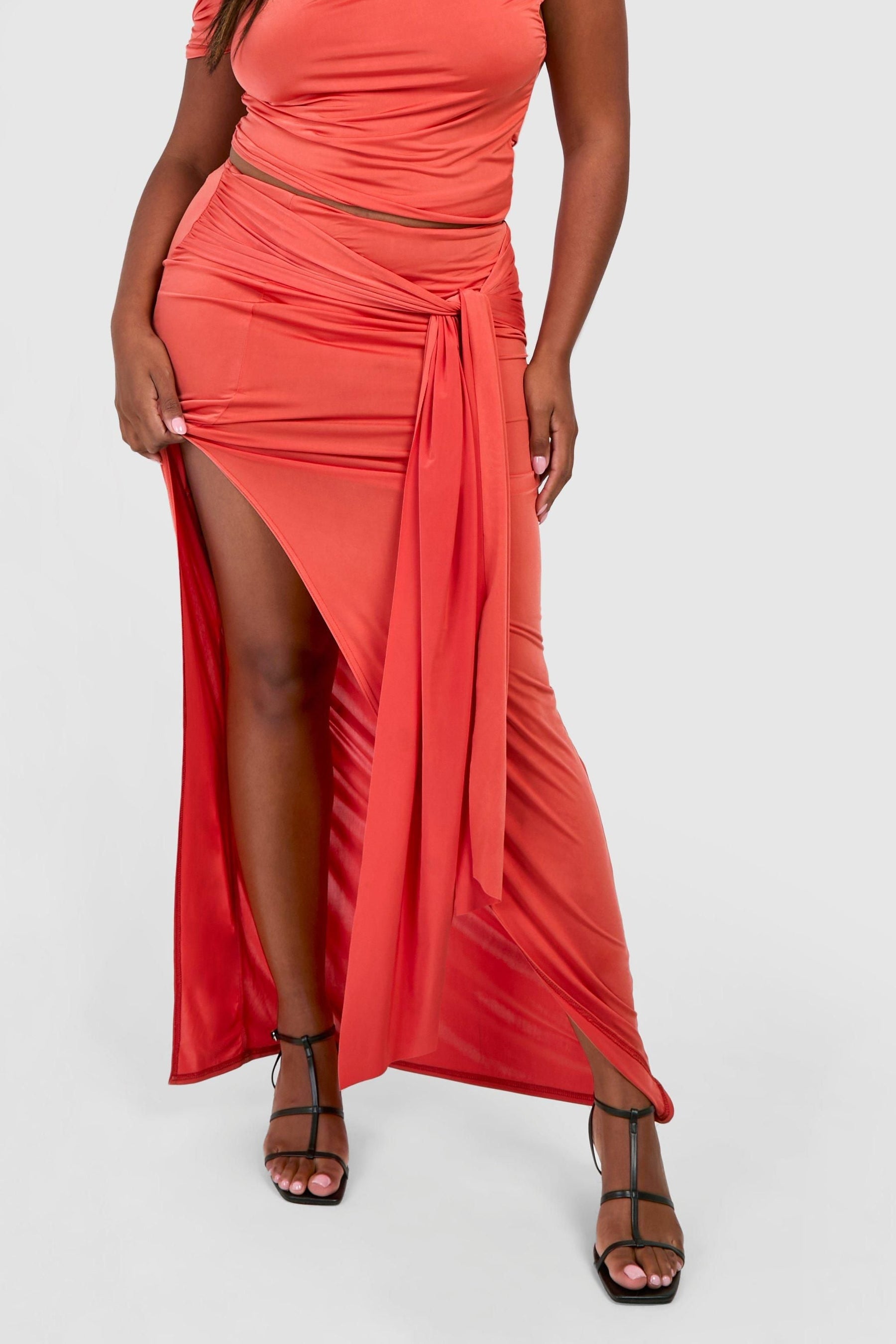 Plus Tie Front Bodycon Maxi Skirt