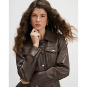 Brown Faux Leather Skater Mini Dress