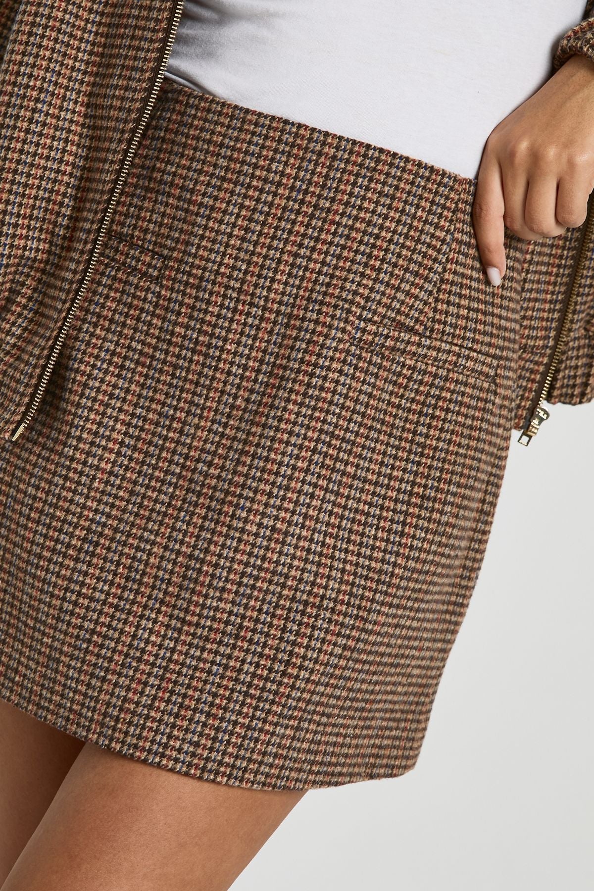 Wool Look Check Mini Skirt