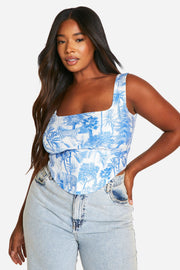 Plus Bengaline Porcelain Print Corset Top