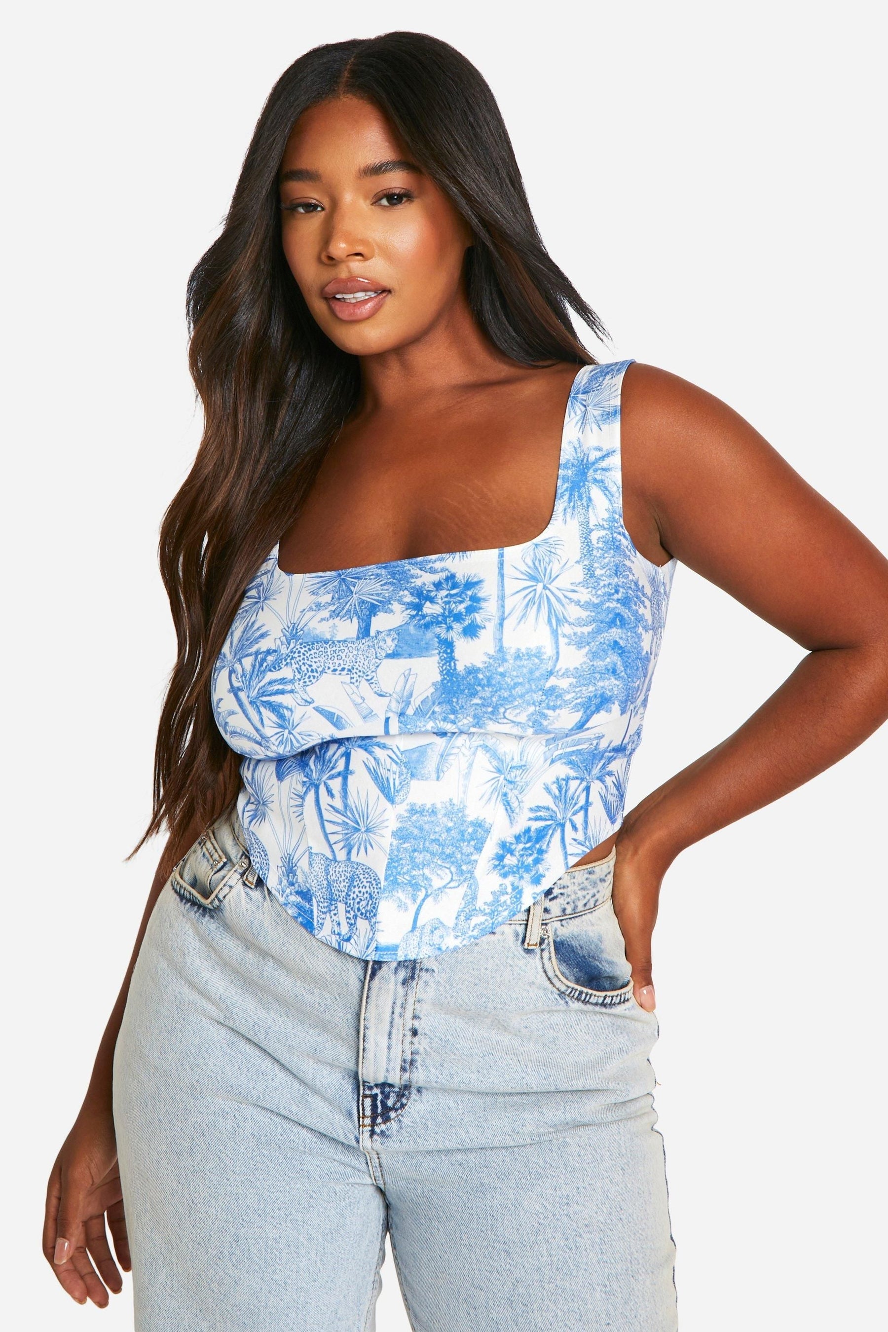 Plus Bengaline Porcelain Print Corset Top