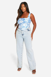 Plus Bengaline Porcelain Print Corset Top