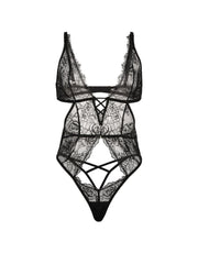 Rose Lace Plunge Crotchless Teddy