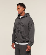Gymshark Collegiate Washed Zip Up Hoodie - Asphalt Grey