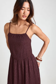 Textured Square Neck Shirred Bodice Maxi Dress