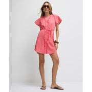 Pink V Neck Short Sleeve Frill Mini Dress