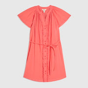 Pink V Neck Short Sleeve Frill Mini Dress