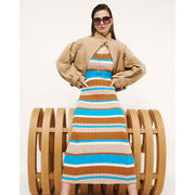 Brown Knitted Striped Maxi Dress
