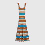 Brown Knitted Striped Maxi Dress