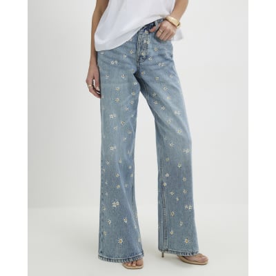 Blue Relaxed Straight Daisy Jeans