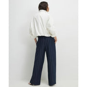 Navy pinstripe wide leg trousers