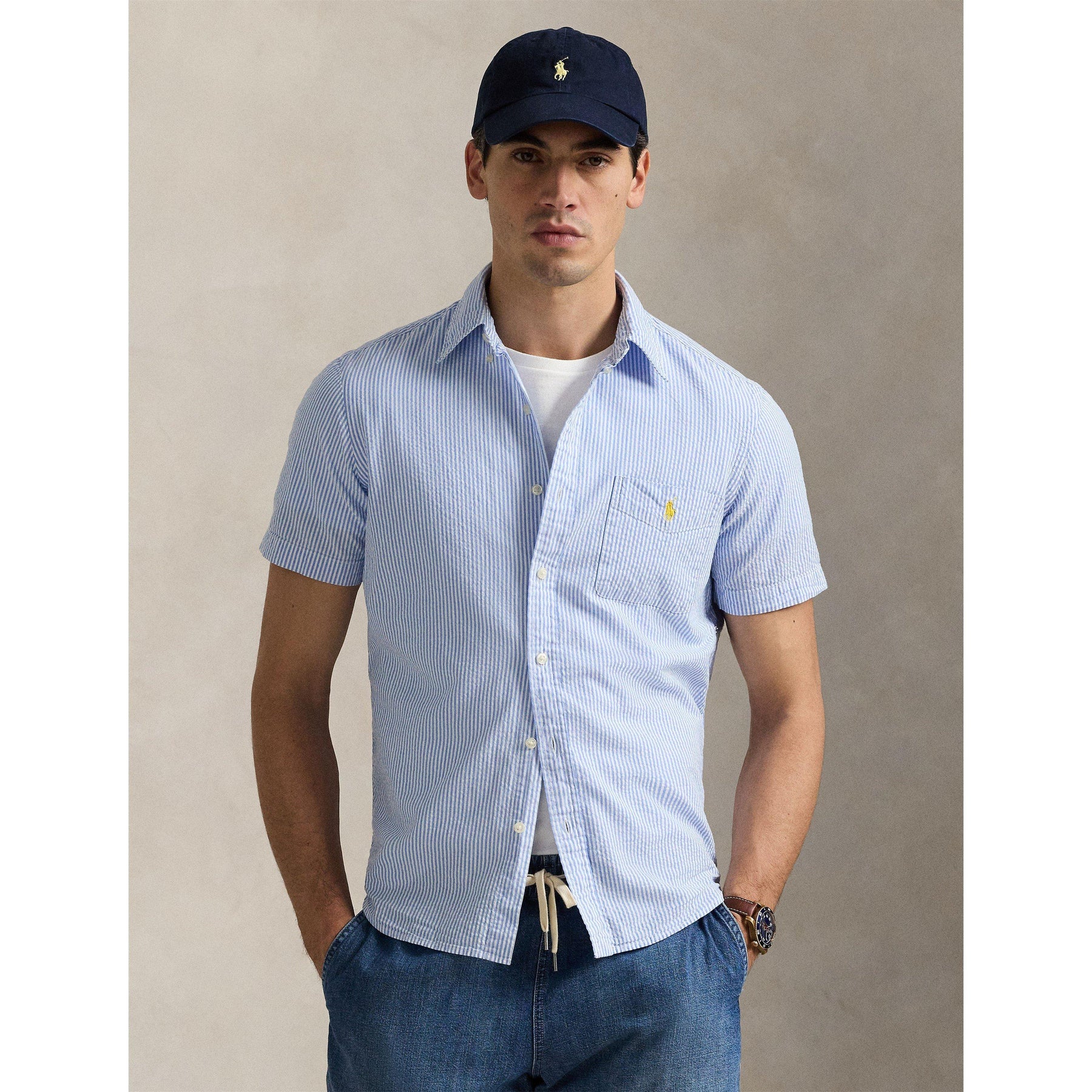 Striped Seersucker Short Sleeve Shirt