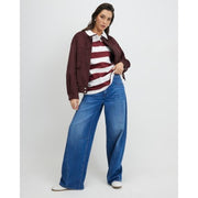 Red Long Sleeve Striped Rugby Top