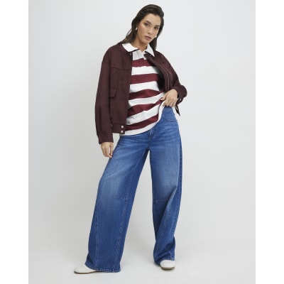 Red Long Sleeve Striped Rugby Top