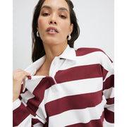 Red Long Sleeve Striped Rugby Top